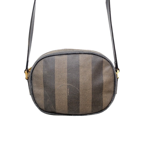 FENDI Vintage Pequin PatternCrossbody Shoulder Bag – Brown Striped Canvas - Picture 4 of 13